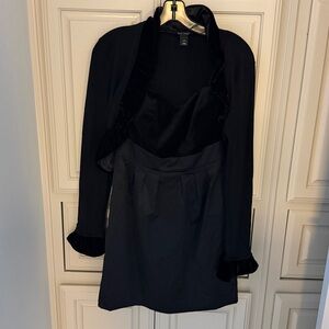 Elegant Black Velvet Trim Women's Jacket and Strapless dress